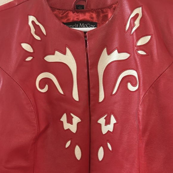 Pamela McCoy red and white  leather jacket SZ Small - Picture 3 of 15